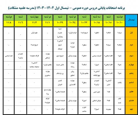 برنامه پایانی اول1403مدرسه مشکات